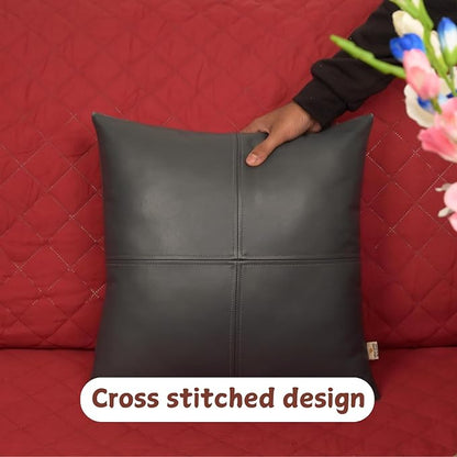 Lambskin Leather Pillow Cover, Hand Panel Stitched Leather Decorative Throw Pillow Covers for Couch Sofa Bed Living Room Garden (16x16 Inches, Dark Grey Pack of 1)
