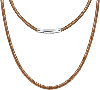 Leather Necklace Cord with Stainless Steel Clasp, Black/Brown Color Waterproof Wax Rope Chain 2mm 3mm Wide Braided Cord String Necklaces for Men Women 16"-30"