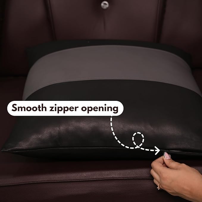 D DOLLY LAMB Lambskin Leather Pillow Cover - Sofa Cushion Case - Decorative Throw Covers for Living Room & Bedroom, 18x18 Inches - Black & Grey Plain