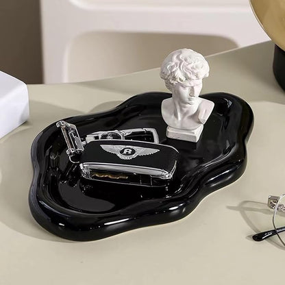 Ceramic Jewelry Tray Dish for Ring Key Trinket, Cute Cloud Shape Decorative Jewelry Plate Holder for Women Gift (Black)
