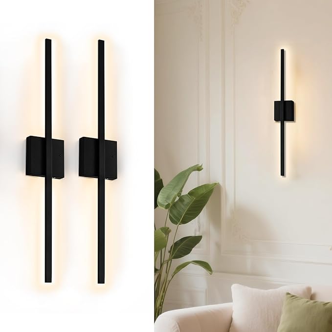 Black Battery Operated Wall Sconces Set of two Wireless，Modern Rechargeable Wall Lights Set of 2 with 10000mAh，Dimmable Led Wall Lamps for Living Room Bathroom Bedroom Hallway Bedside Headboard