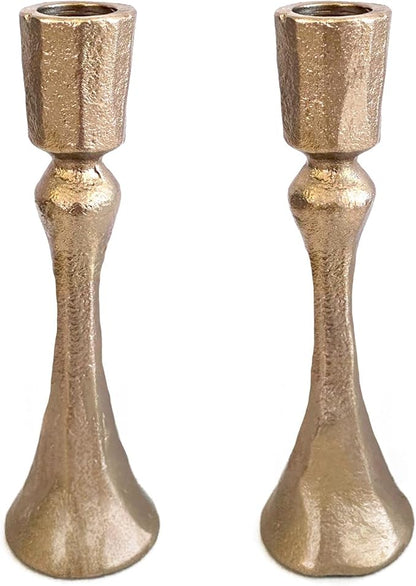 Yair Emanuel Tapered Shabbat Candle Holders Pair – Rustic Sculpted Design in Brass or Silver Finish Judaica Gift for Weddings, Shabbat and Holidays (Ancient Brass, 4.7 Inch)
