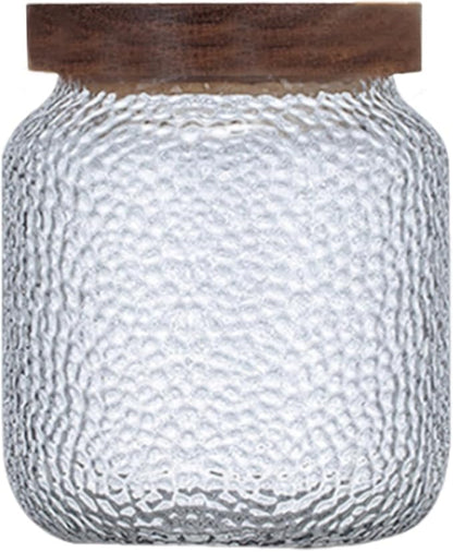 Viovian 16 oz Glass Coffee Nuts Canister Vintage Glass Storage Jars with Wooden Lids Clear Decorative Jar for Food Kitchen Coffee Tea Sugar Cookie Candy Counter Pantry 500ML