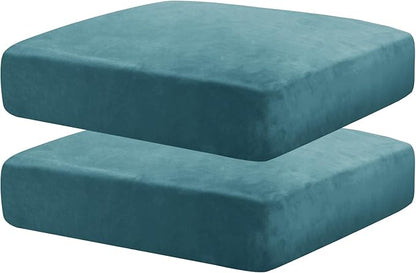 MAXIJIN Velvet Stretch Cushion Covers Couch Cushion Slipcover Loveseat Sofa Cushion Covers for Individual Cushions with Elastic Bottom (2 Piece Seat Slipcovers, Peacock Blue New)