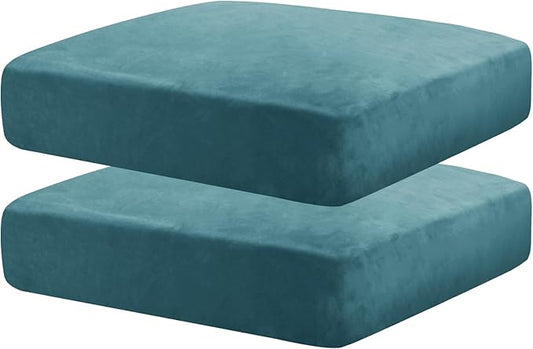 MAXIJIN Velvet Stretch Cushion Covers Couch Cushion Slipcover Loveseat Sofa Cushion Covers for Individual Cushions with Elastic Bottom (2 Piece Seat Slipcovers, Peacock Blue New)