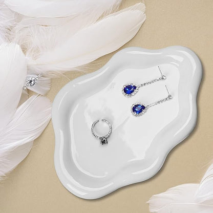 Ceramic Jewelry Tray Dish for Ring Key Trinket, Cute Cloud Shape Decorative Jewelry Plate Holder Room Decor Aesthetic Gift (White)