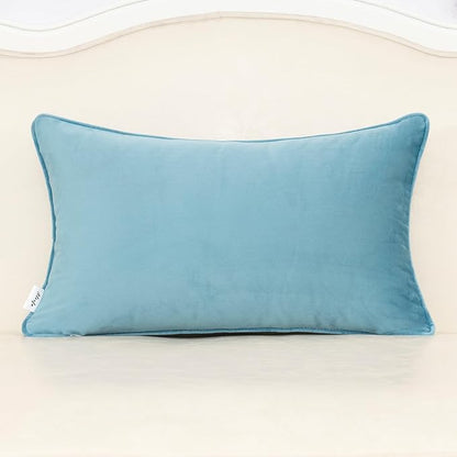Alerfa Blue Floral Throw Pillow Cover 12 x 20 Inch Cut Velvet Rectange Luxury Decorative Lumbar Pillow Cover for Couch Living Room Bedroom
