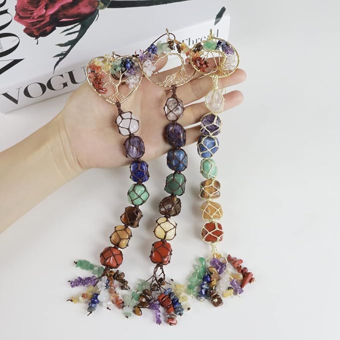 Anjiucc 7 Chakra Stone Healing Crystal Tree of Life Wall Hanging Home Interior Decoration，Window Decoration，Yoga Meditation