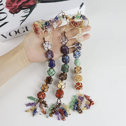 Anjiucc 7 Chakra Stone Healing Crystal Tree of Life Wall Hanging Home Interior Decoration，Window Decoration，Yoga Meditation