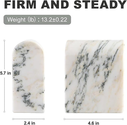 Koville Natural Marble Bookends for Shelves, 13LBS Ultra Heavy Duty Marble Book Holders Organizer, Non-Slip Book Ends, Apartment Decor for Movies/CDs/Video Games