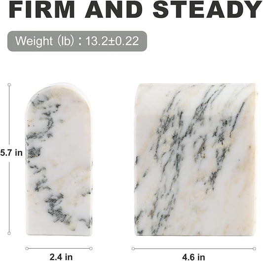 Koville Natural Marble Bookends for Shelves, 13LBS Ultra Heavy Duty Marble Book Holders Organizer, Non-Slip Book Ends, Apartment Decor for Movies/CDs/Video Games