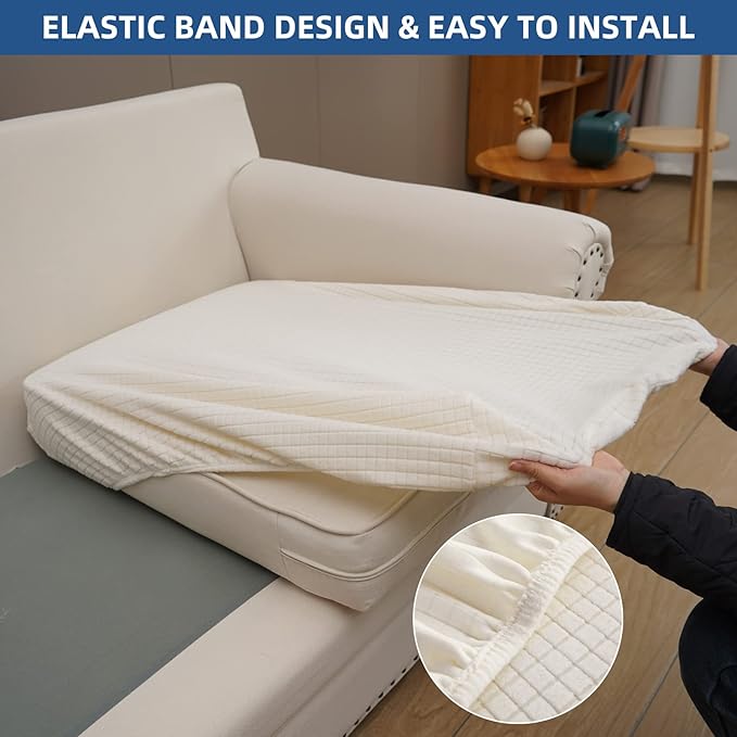 Eismodra Couch Cushion Covers Magic Stretch Sofa Slipcover for 3 Cushion Couch Dogs Pet L Shape 2 Seat Replacement Furniture Protector,Cream White Length 25-37 inches(Only 1 Piece)