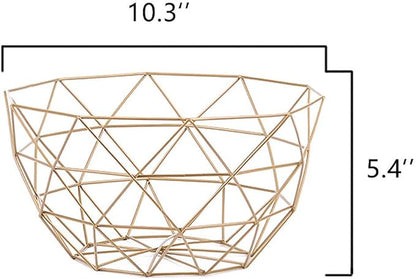IBWell Geometric Metal Wire Fruit Bowl, Iron Arts Fruit Storage Baskets (Gold, Large)