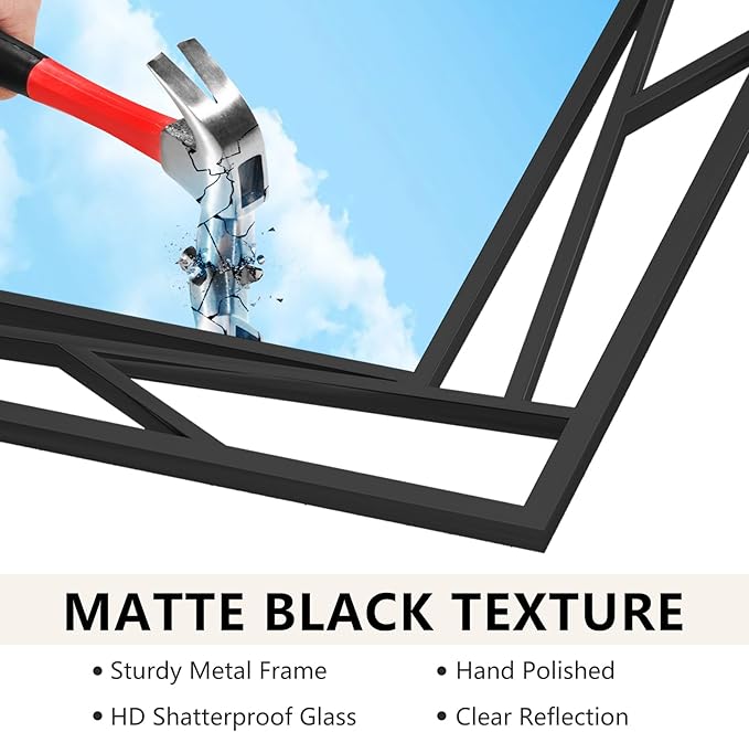 Rectangular Wall Mirror, 48''X24'' Matte Black Metal Framed Farmhouse Bathroom Mirrors for Bedroom Entryway Living Room, Hang Horizontally or Vertically
