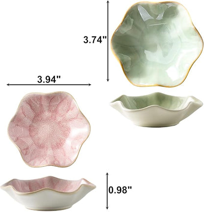 2Pcs Ceramic Jewelry Dish - Lotus Leaf Shape, for Ring Holder Necklace Small Key, Suitable for Mother Friend Sister, Gifts for Women, Cute Plate Trinket Tray, Home Decor (Pink & Green)