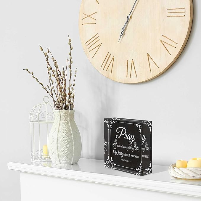 Acrylic Crystal Decoration Pray About Everything Worry About Nothing Inspirational Desk Decor - Meaningful Presents for Women - Presents for Mom Sister Teacher 4x4inch