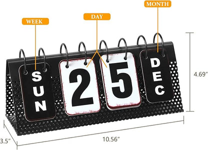 Metal Desk Calendar Standing Flip, Desktop Perpetual Flip Calendar with Large Display, Farmhouse Vintage Daily Flip Calendar for Home Office Decor, Reusable Yearly