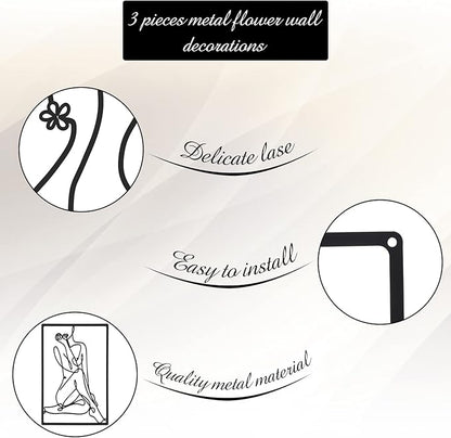 CHENGU 3 Pieces Metal Minimalist Abstract Woman Wall Art Line Drawing Wall Art Decor Single Line Female Home Hanging for Kitchen Bathroom Living Room