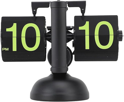 FOSA Flip Clock Retro Mechanical Digital Minimalist 12H Battery Operated Stainless Steel Desk Clock for Home Office Living Room (Black Frame Green Number)