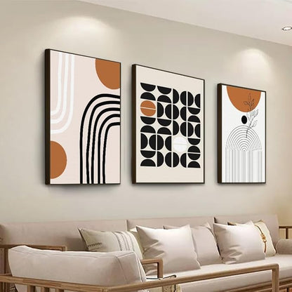 QKF Geometry Abstract Large Frame Canvas Wall Art Living Room Wall Decor Bohemian Black Brown Beige Line Modern Home Decorative Painting For living room Office Bedroom 3-piece Set 24 "X 32"