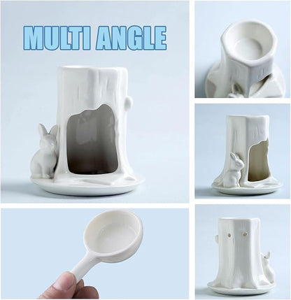 Ceramic Essential Oil Burner Wax Melt Burners,Aromatherapy Aroma Burner,Ceramic Tea Light Candle Holder,Oil Diffuser for Home Bedroom Decor,4.5 Inches,White Rabbit,1 Piece