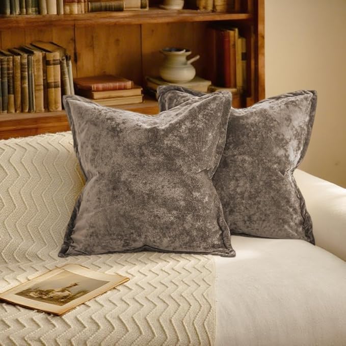 20x20 Throw Pillow Covers Set of 2 Velevt Square Cushion Cover Decorative Solid Pillowcases for Sofa Bed Chair Decor,Brown