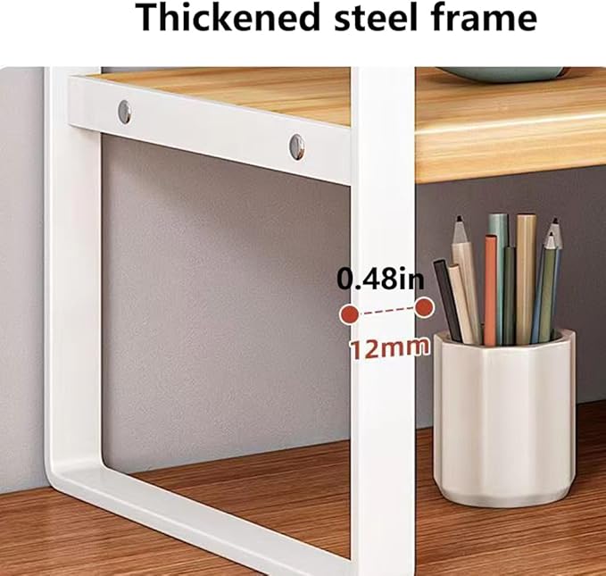 Hbluefat Desktop Organizer Shelf, 2-Tier Multipurpose Tabletop Storage Bookshelf, Small Wooden Countertop Storage Rack for Home Office Kitchen (Black+White)