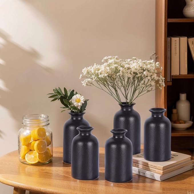12 Pack Small Black Vases – Ceramic Bud Vases for Centerpieces, Mini Black Vase for Pampas Grass, Flowers & Table Decor, Modern Small Vases for Home Decor, Wedding & Party Decoration