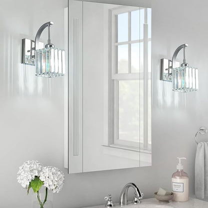 Wall Sconces, Set of 2 Chrome Crystal Vanity Lights, Modern Wall Lamp for Bathroom, Hallway, and Makeup, Easy Installation