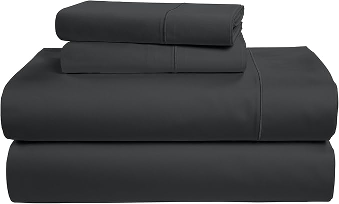 LANE LINEN 100% Egyptian Cotton Queen Sheets, Long Staple Mercerized Cotton No Pill Fade Resistant Silky Sateen Weave for Soft & Comfy Good Night Sleep, Deep Pocket Fits 15" Mattress - Moonless Night