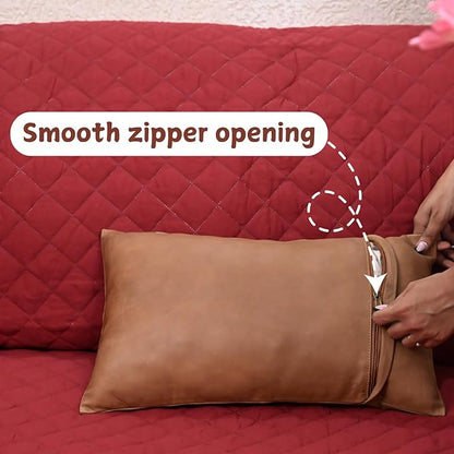 100% Lambskin Leather Pillow Cover - Sofa Cushion Case - Decorative Throw Covers for Living Room & Bedroom, 22X30 Inch - Antique Brown Plain Pack of 2