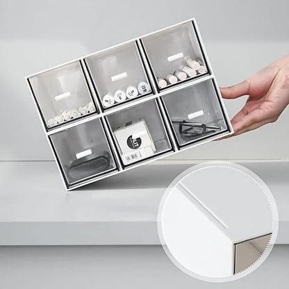 CertBuy 2 Pack Desk Organizer Stackable Storage Drawers with 6 Compartments White Plastic Makeup Storage Desk Organizer and Accessories Suitable for Office School Home (White)