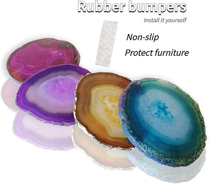 Agate Coaster for Drinks Mixed Color Crystal Coasters Set of 4 with Rubber Bumpers 3-4" for Coffee Wine or Bar Glasses