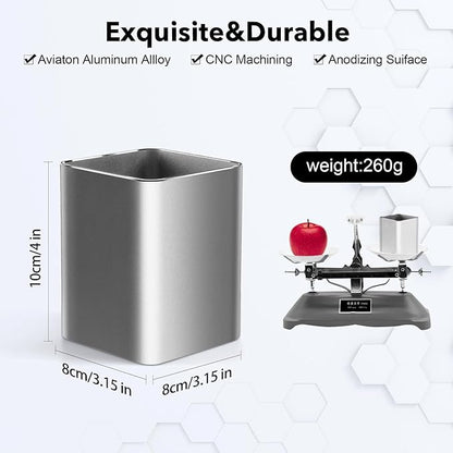 RQB Metal Pen Holder for Desk Square Aluminum Desktop Organizer and Makeup Brush Holder Storage Box for Office, School, Home, and Kids, Non-slip silicone 4×3.15inch-Gray
