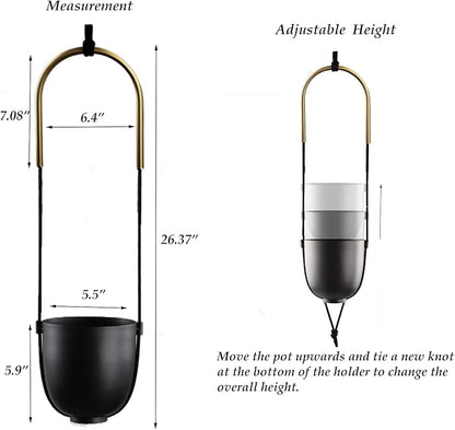 Metal Hanging Planter for Indoor Outdoor Plants Wall and Ceiling Hanging Flower Pot Plant Holder for Succulent Vines Ferns, Height Adjustable Modern Minimalist Room Decor(Black)