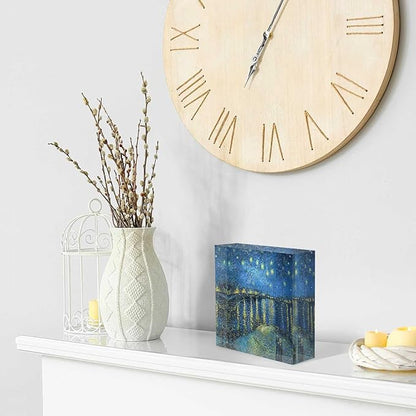 Clear Acrylic Decor Night View of The Rhone River Valentine's Day Present - Housewarming Presents - Presents for Mom,Sisters and Friends Positive Wall Plaque 4'' x 4''