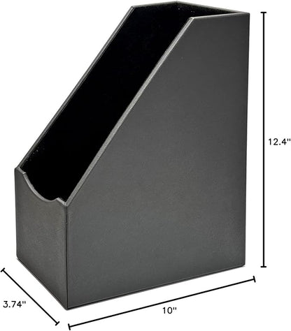 UnionBasic Magazine File Holder, Leatherette Desktop Document Organizer, Home Office Paper Holder File Storage Literature Sorter, Dark Grey
