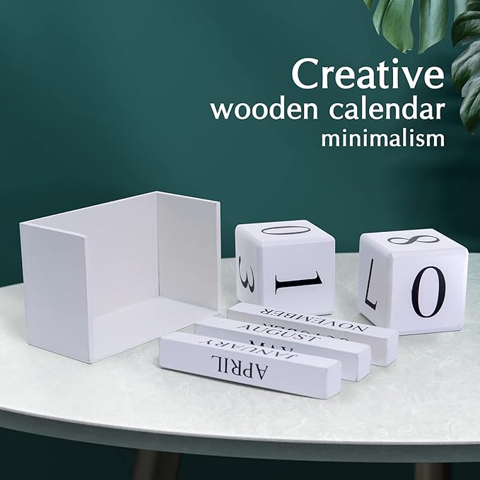 Wooden Gaobei Desk Blocks Calendar Perpetual Block Month Date Display （White)
