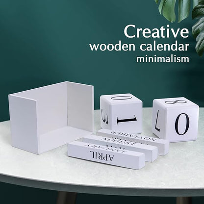 Wooden Gaobei Desk Blocks Calendar Perpetual Block Month Date Display （White)