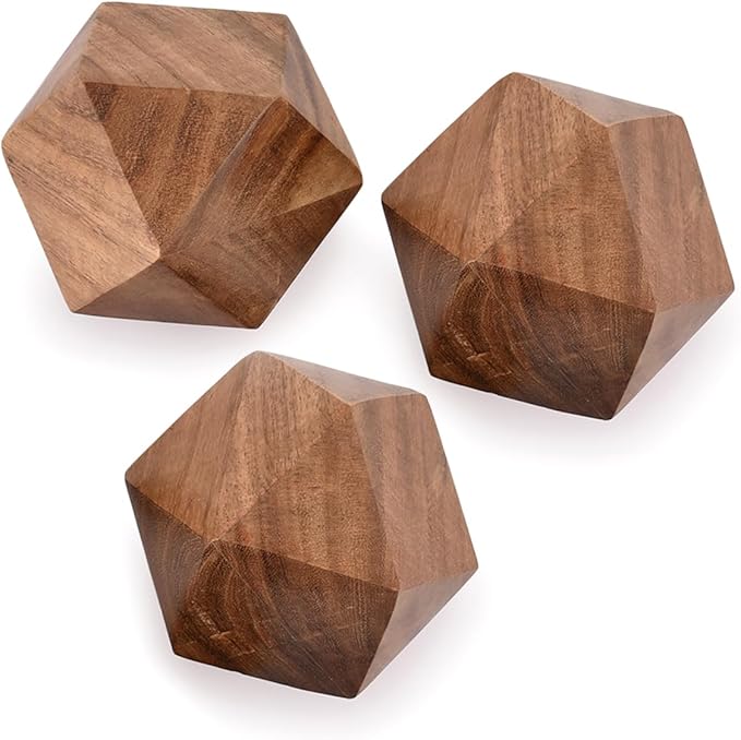 NIRMAN Acacia Wood Decorative Wood Ball for Centerpiece or Individual Use Ideal for Use in Living, Dining Room, Coffee Table Centerpiece Home Décor (3" x 3" x 3"), (Set of 3)
