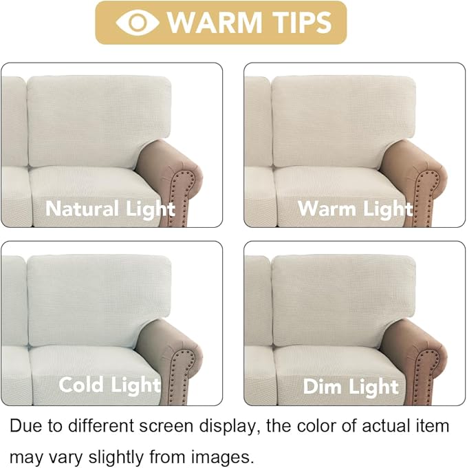 H.VERSAILTEX Multi-Pieces Sofa Covers for Three Cushion Couch Sofa High Stretch Seat Cover Jacquard Textured Twill Fabric(3 Seat Cover Plus 3 Back Cushion Covers, Ivory)