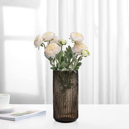 Flower Vase 7.5 inch Amber Thickened Hand Blow Glass Vase Round Vintage Striped Bottles for Bookshelf,Dinner Table,Indoor Office Desktop,Meeting Room,Bathroom,Countertop,Home