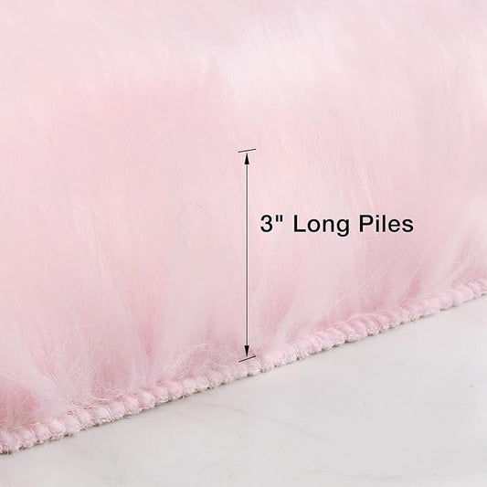 duduta Pink Faux Sheepskin Fur Rug 3x5 ft, Fluffy Shag Girls Bedroom Dorm Nursery Playroom Carpet Rug Non Slip Washable