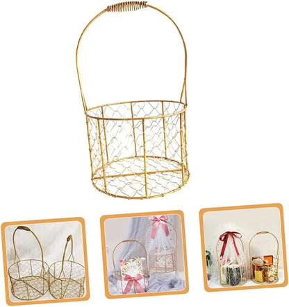 Gold Wire Flower Girl Basket Iron Wire Basket Wedding Storage Decorative