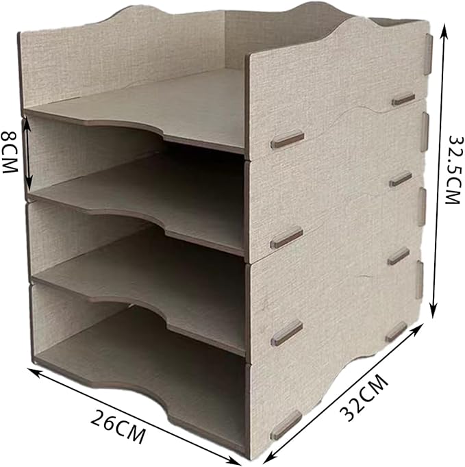 Desk Storage Compartments Stackable Letter Tray Wood for Storage Desk/Document/Paper, File Tray, A4 (Linen)