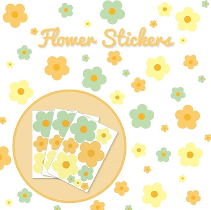 81 Pieces Wall Decal Flower Stickers - Removable Peel & Stick Wall Decals for Kids' Girls Room Decor(Orange, Yellow, Green)