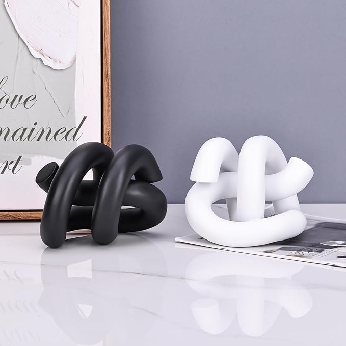 LCCCK Funky Abstract Black Knot Knick Knacks - Black Accent Decor for Coffee Table & Tv Stand, Modern Geometric Sculpture Scandinavian Minimalist Home Statue Decorative Objects Entryway Bookcase Book