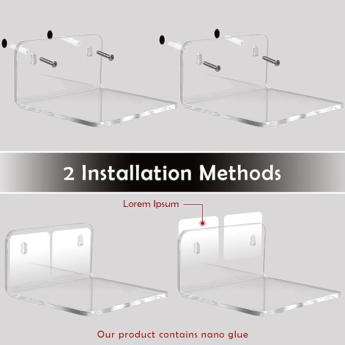 Acrylic Small Shelf,Mini Floating Wall Shelf,Wall Mounted Storage Shelf,for Pop Figures,Plant,Picture Photo Modern Wall for Office Bedroom Living Room,Clear (3 Pack)