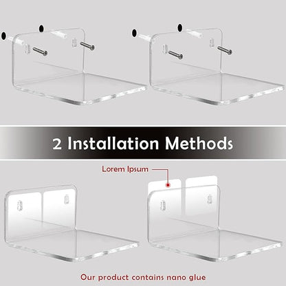Acrylic Small Shelf,Mini Floating Wall Shelf,Wall Mounted Storage Shelf,for Pop Figures,Plant,Picture Photo Modern Wall for Office Bedroom Living Room,Clear (3 Pack)