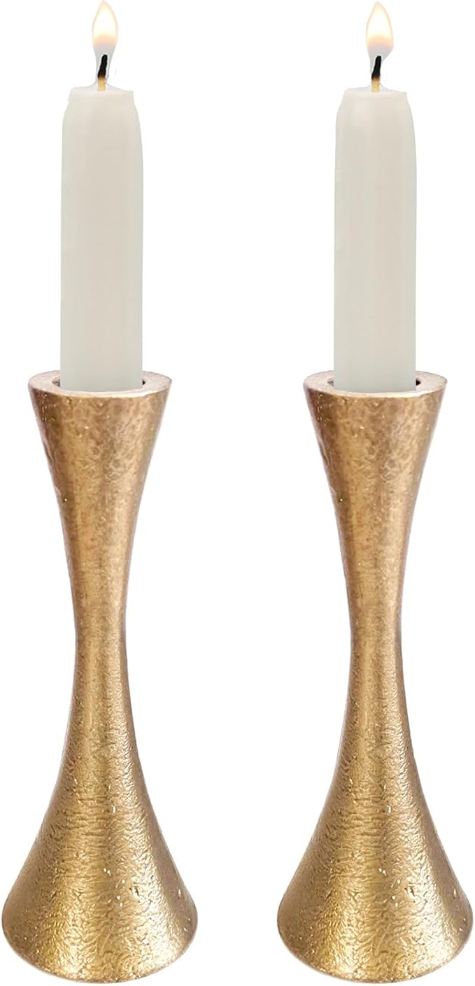 Yair Emanuel Shabbat Candle Holders Tapered Design, Brass or Silver Finish, Shabbos Candlestick Holders Judaica Wedding Gift (Antique Brass, 4.7)